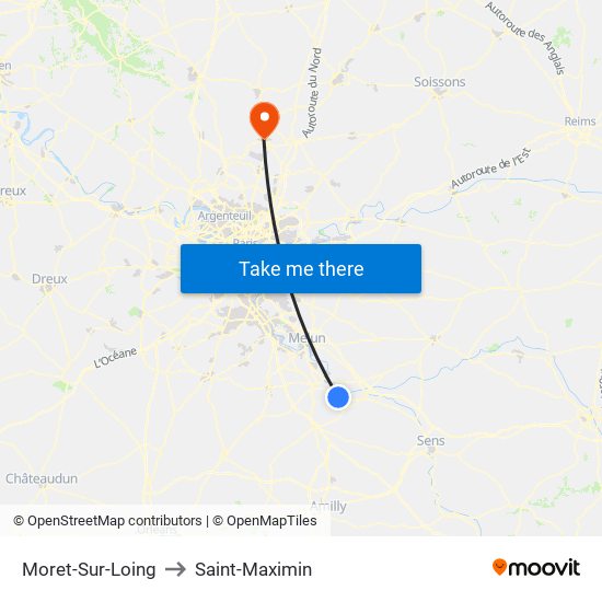 Moret-Sur-Loing to Saint-Maximin map