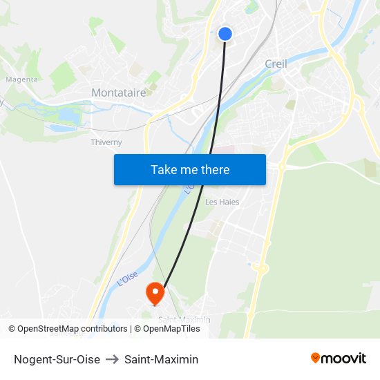 Nogent-Sur-Oise to Saint-Maximin map