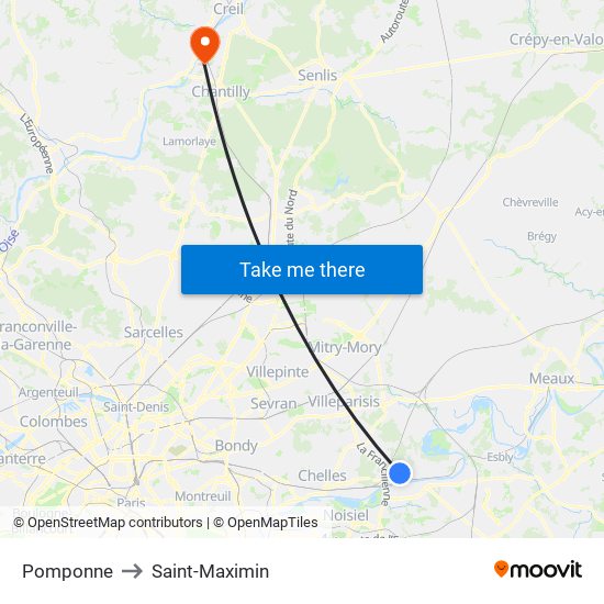 Pomponne to Saint-Maximin map