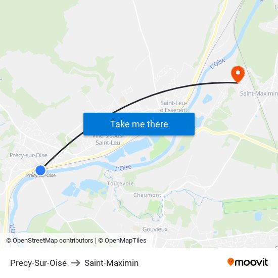 Precy-Sur-Oise to Saint-Maximin map