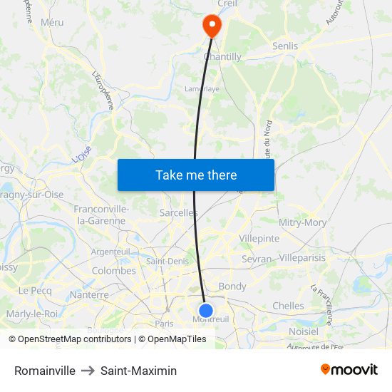 Romainville to Saint-Maximin map