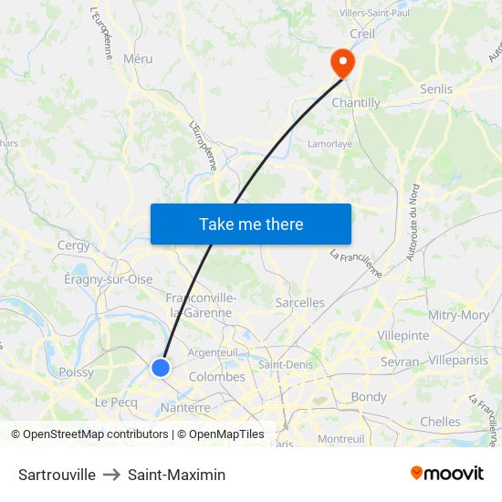 Sartrouville to Saint-Maximin map