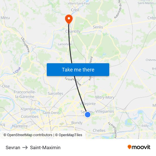 Sevran to Saint-Maximin map