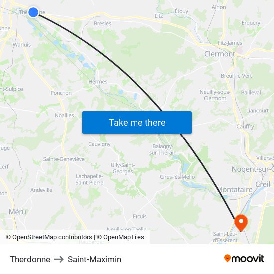 Therdonne to Saint-Maximin map