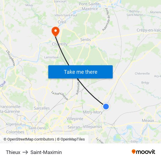 Thieux to Saint-Maximin map