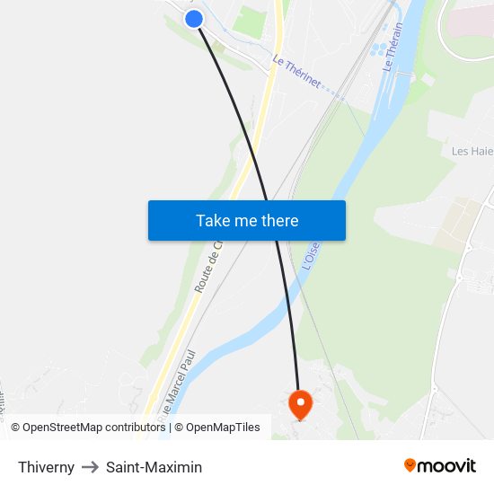 Thiverny to Saint-Maximin map