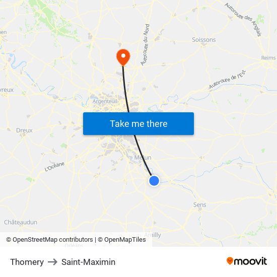 Thomery to Saint-Maximin map