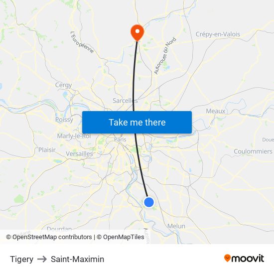 Tigery to Saint-Maximin map