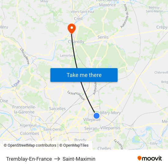 Tremblay-En-France to Saint-Maximin map
