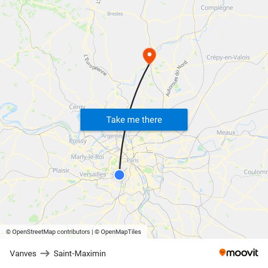 Vanves to Saint-Maximin map