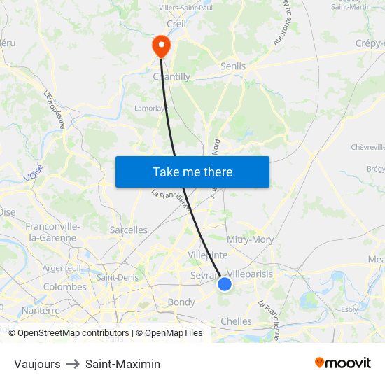 Vaujours to Saint-Maximin map