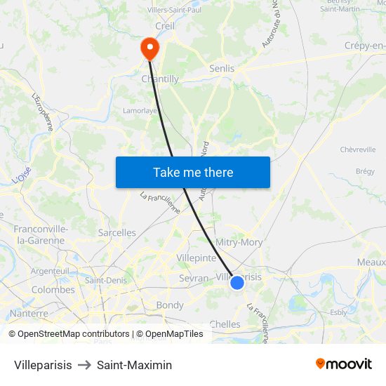 Villeparisis to Saint-Maximin map