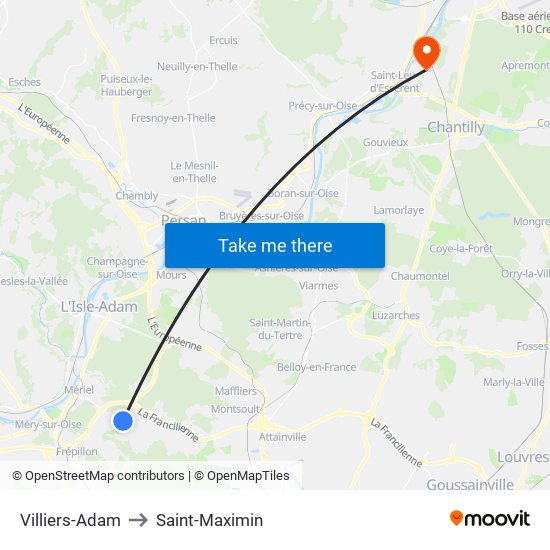 Villiers-Adam to Saint-Maximin map