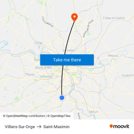 Villiers-Sur-Orge to Saint-Maximin map