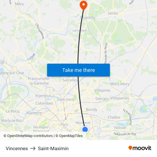 Vincennes to Saint-Maximin map