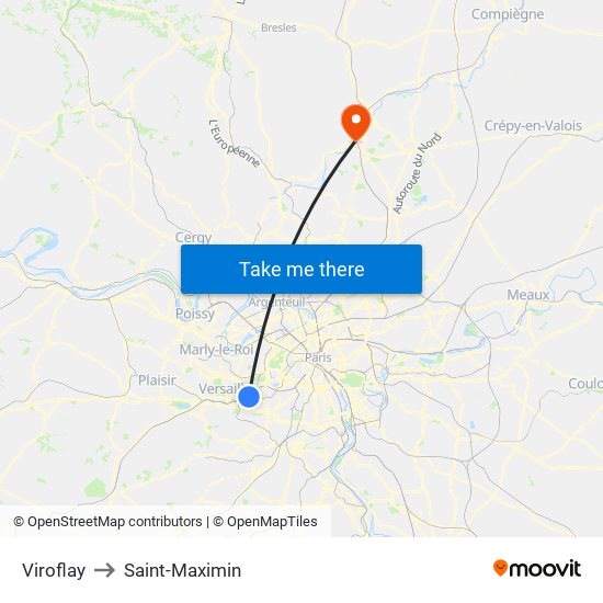 Viroflay to Saint-Maximin map
