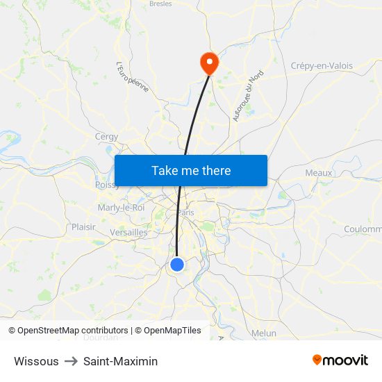 Wissous to Saint-Maximin map