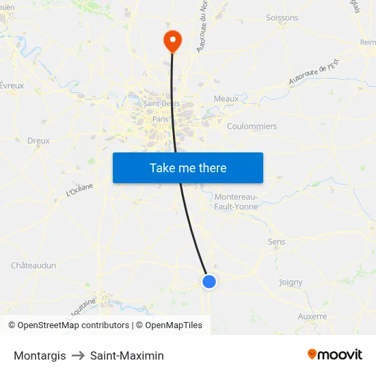 Montargis to Saint-Maximin map