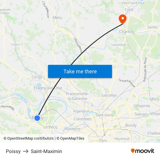 Poissy to Saint-Maximin map