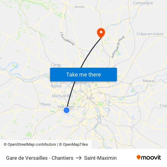 Gare de Versailles - Chantiers to Saint-Maximin map