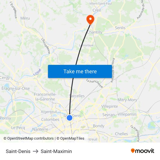 Saint-Denis to Saint-Maximin map