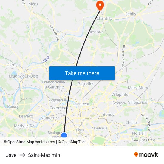 Javel to Saint-Maximin map