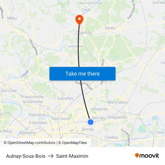 Aulnay-Sous-Bois to Saint-Maximin map