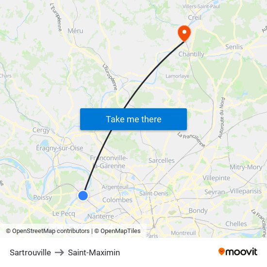 Sartrouville to Saint-Maximin map