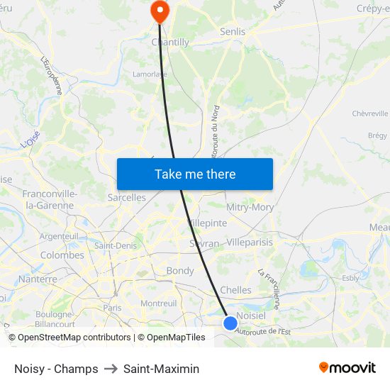 Noisy - Champs to Saint-Maximin map