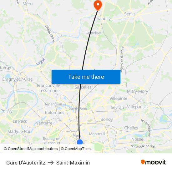 Gare D'Austerlitz to Saint-Maximin map