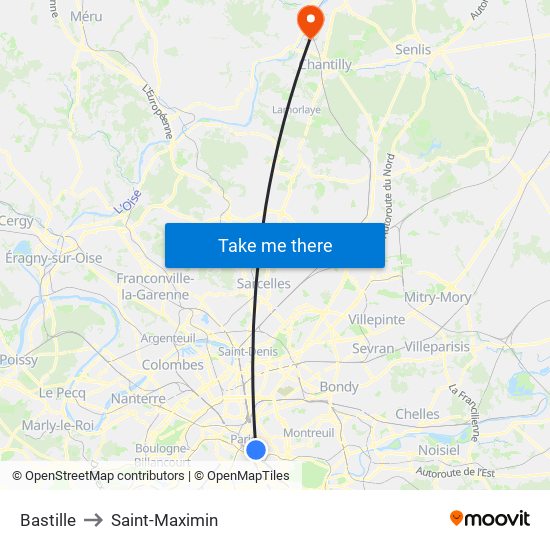 Bastille to Saint-Maximin map