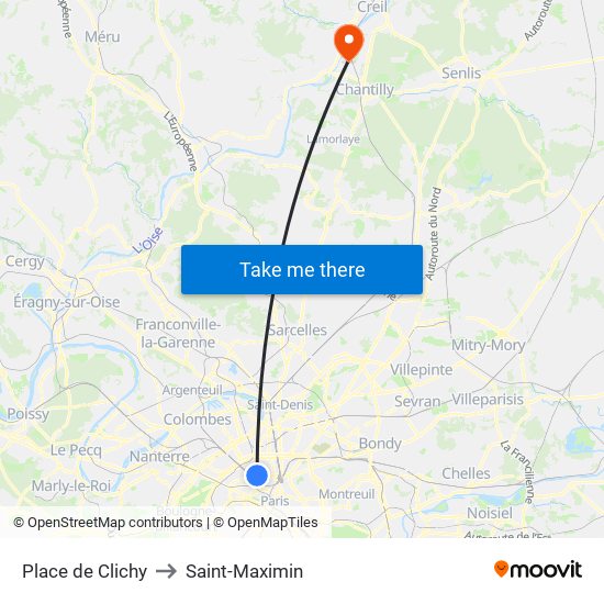 Place de Clichy to Saint-Maximin map