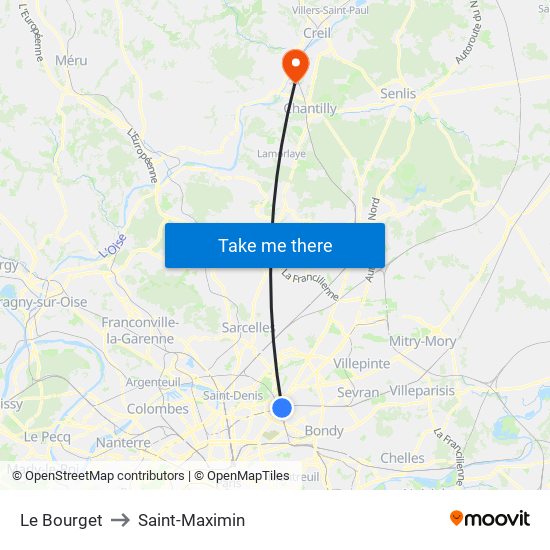 Le Bourget to Saint-Maximin map