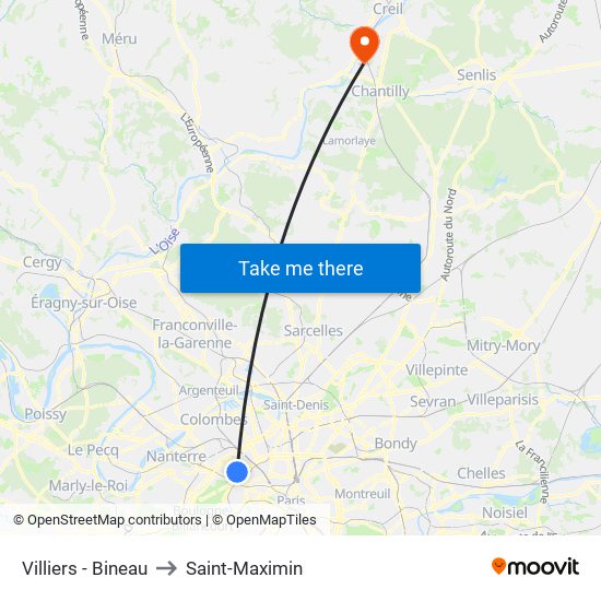 Villiers - Bineau to Saint-Maximin map