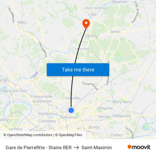 Gare de Pierrefitte - Stains RER to Saint-Maximin map