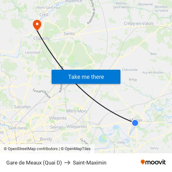 Gare de Meaux (Quai D) to Saint-Maximin map