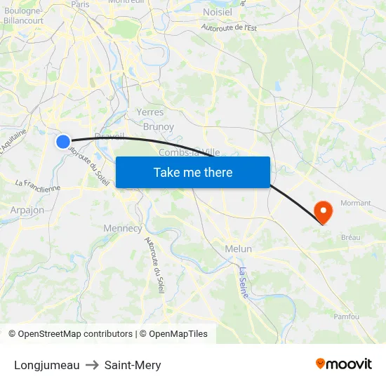 Longjumeau to Saint-Mery map