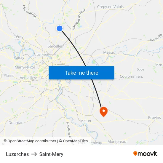 Luzarches to Saint-Mery map