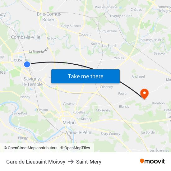 Gare de Lieusaint Moissy to Saint-Mery map