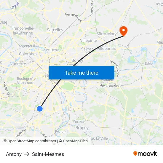 Antony to Saint-Mesmes map