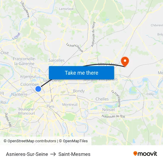 Asnieres-Sur-Seine to Saint-Mesmes map