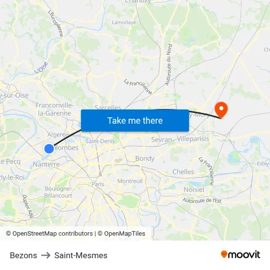 Bezons to Saint-Mesmes map