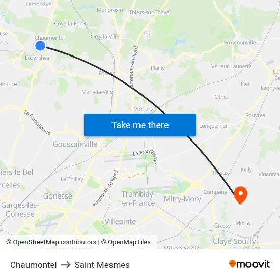 Chaumontel to Saint-Mesmes map