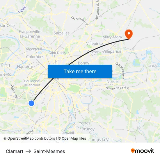 Clamart to Saint-Mesmes map