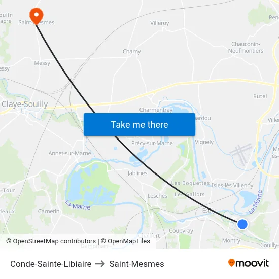 Conde-Sainte-Libiaire to Saint-Mesmes map