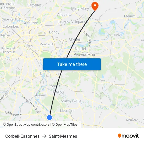 Corbeil-Essonnes to Saint-Mesmes map