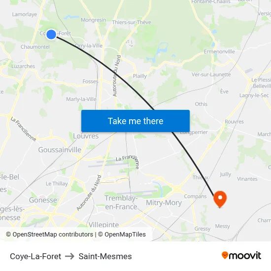 Coye-La-Foret to Saint-Mesmes map