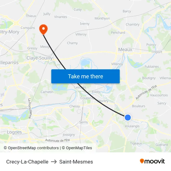 Crecy-La-Chapelle to Saint-Mesmes map