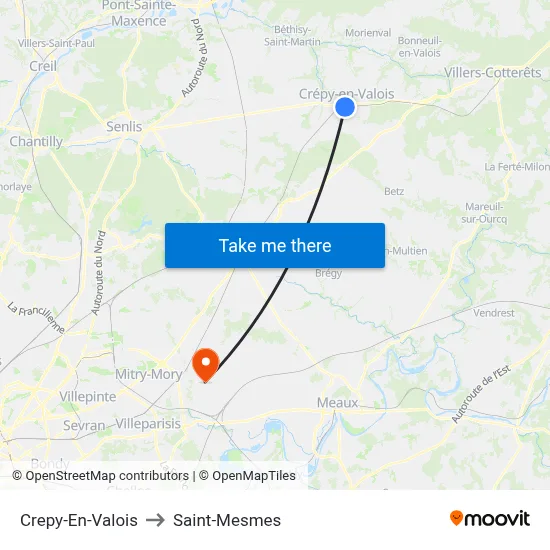 Crepy-En-Valois to Saint-Mesmes map
