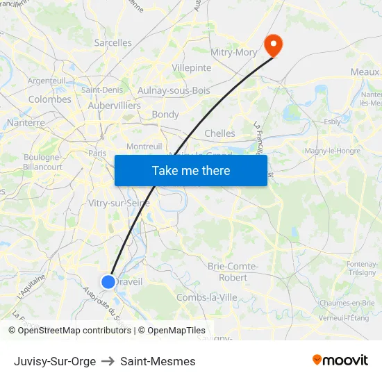 Juvisy-Sur-Orge to Saint-Mesmes map